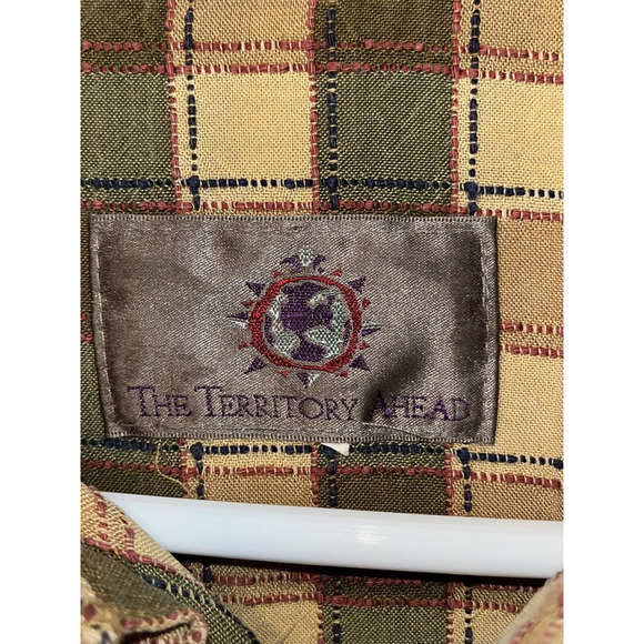 The Territory Ahead Textured Plaid Explorers Shirt Mens L Vintage 90s - Picture 5 of 7